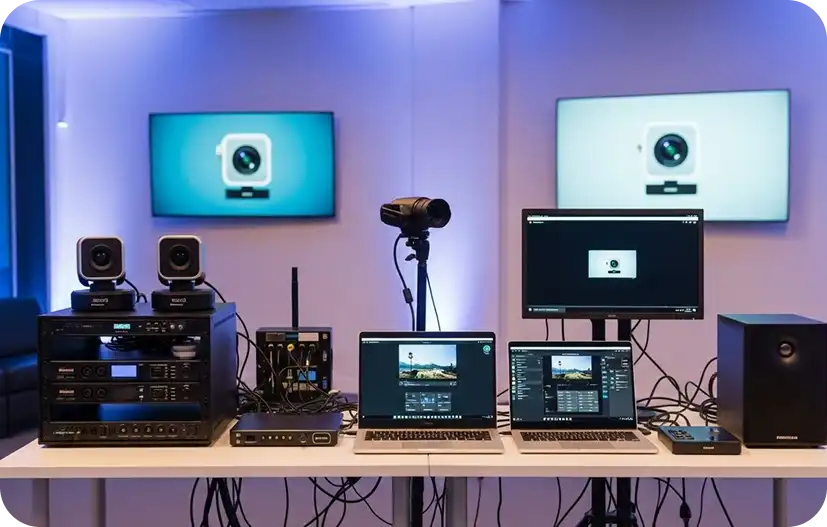 Multi-Camera Hybrid Event System multi-camera system used to stream a corporate hybrid event